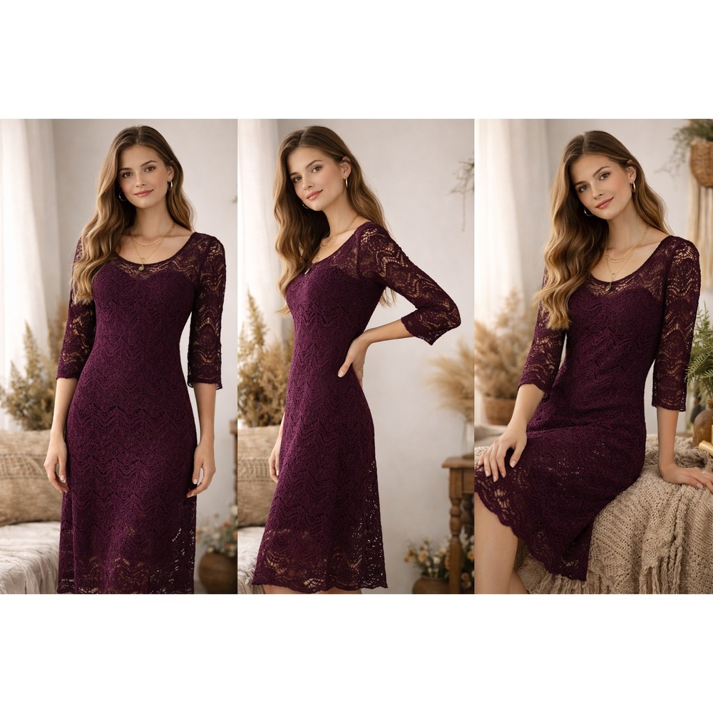 Lauren Ralph Lauren Crochet Dress Womens Small Purple Excellent Boho Chic